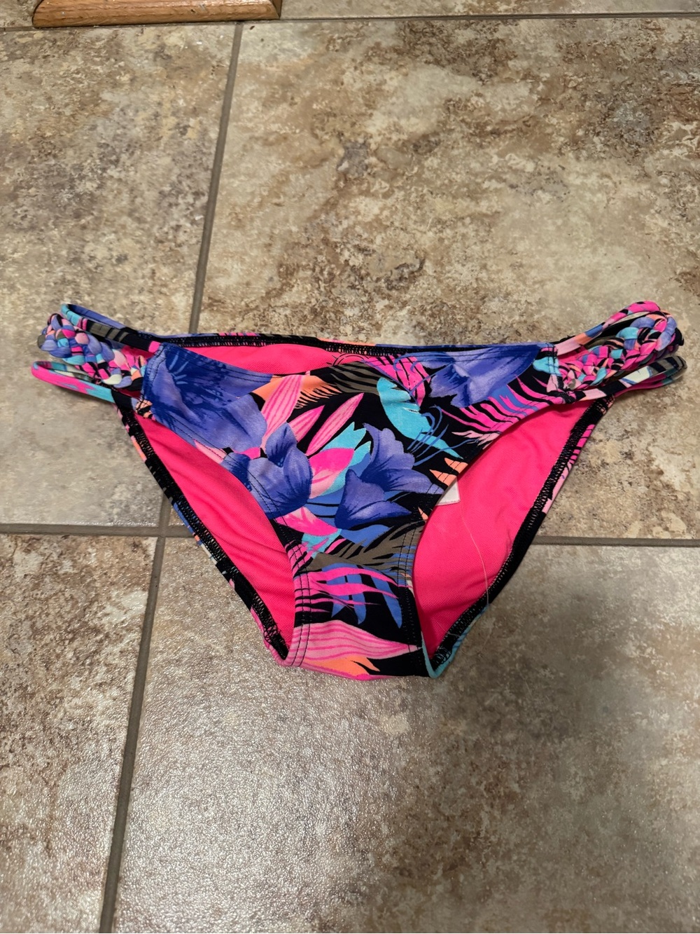 Hollister Tropical Floral Bikini Bottoms in Hot Pink & Blue